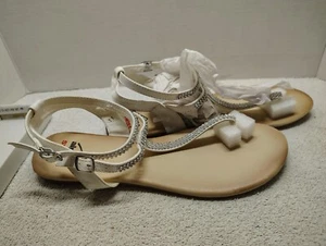 Alpine Swiss Womens Shoes SIZE 11 White Bejeweled Thong Flats - Picture 1 of 5
