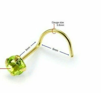 Natural Peridot Nose Stud With 925 Silver & 14k Yellow Gold Finish Nose Stud  - Image 1 of 3