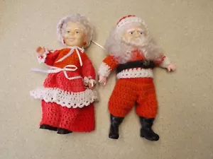 Handmade Crochet Mr. and Mrs. Santa Claus Doll Outfits Dolls included Vintage Pr - Picture 1 of 4