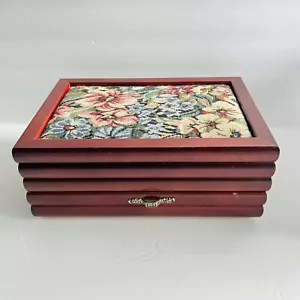 Portagioie vintage arazzo floreale top legno cerniera fodera velluto rosa LEGGI - Foto 1 di 18