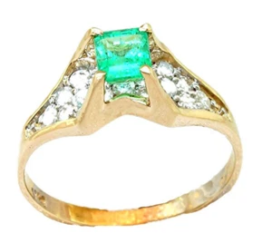 Ring 14 Karat Gelbgold Smaragdschliff Smaragd und Diamant - Bild 1 von 9