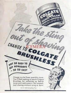 WW2 COLGATE Brushless Shaving Cream ADVERT, Small Original 1944 Print : 666/21 - Imagen 1 de 1
