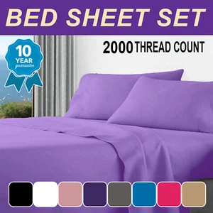 4Pcs 2200TC Hotel Collection Bed Sheet Set Fitted Flat Pillowcases S/D/Queen/K - Picture 1 of 60