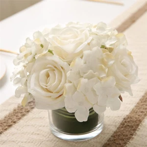 Artificial Rose and Hydrangea Silk Flower Centerpieces Faux Floral Arrangement i - Picture 1 of 12