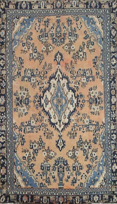 Vintage Muted Peach Wool Hamedan Area Rug 6x9 Hand-knotted Living Room Carpet - Image 1 of 4