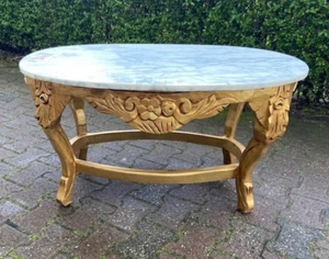 Coffee Table French Louis XVI Gold Leaf with Marble Top Floral Vintage - Picture 1 of 13