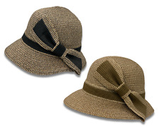 Women's Short Brim Cloche Style Straw Summer Beach Floppy Bell Hat With Bow