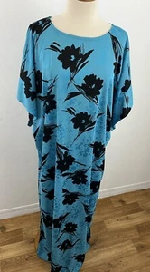 Maxi Vestido Vintage California Miss Para Mujer 1X Muumuu Kaftan Azul Negro Floral - Imagen 1 de 12