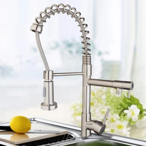 UK Deck Mounted Brushed Nickel Kitchen Sink Swivel Faucet Pull Down Taps Mixers - Picture 1 of 9