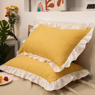2PCS Pillowcases Pillow Cover Home Bedding Decor White Ruffle Cotton Blend Soft - Image 1 of 4
