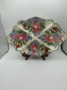 (59D) VTG multicolor Italian Pottery Leaf Shaped divided Platter Hand Painted - Picture 1 of 5