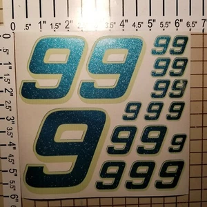 ULTRA Metallic Teal w/Creme #9's Racing Numbers Vinyl Decal Sheet 1/10-1/12 r/c  - Picture 1 of 11