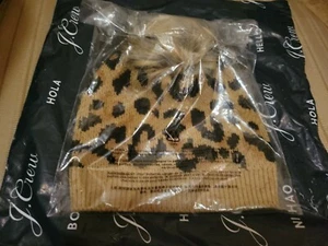 J. Crew Knit Leopard Faux Fur Pom Pom Hat NEW WITH TAGS  - Picture 1 of 6