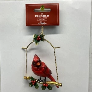 Cardinal Bird Red Shed Christmas Tree Ornament Swing Rustic Cabin Farmhouse - Picture 1 of 2