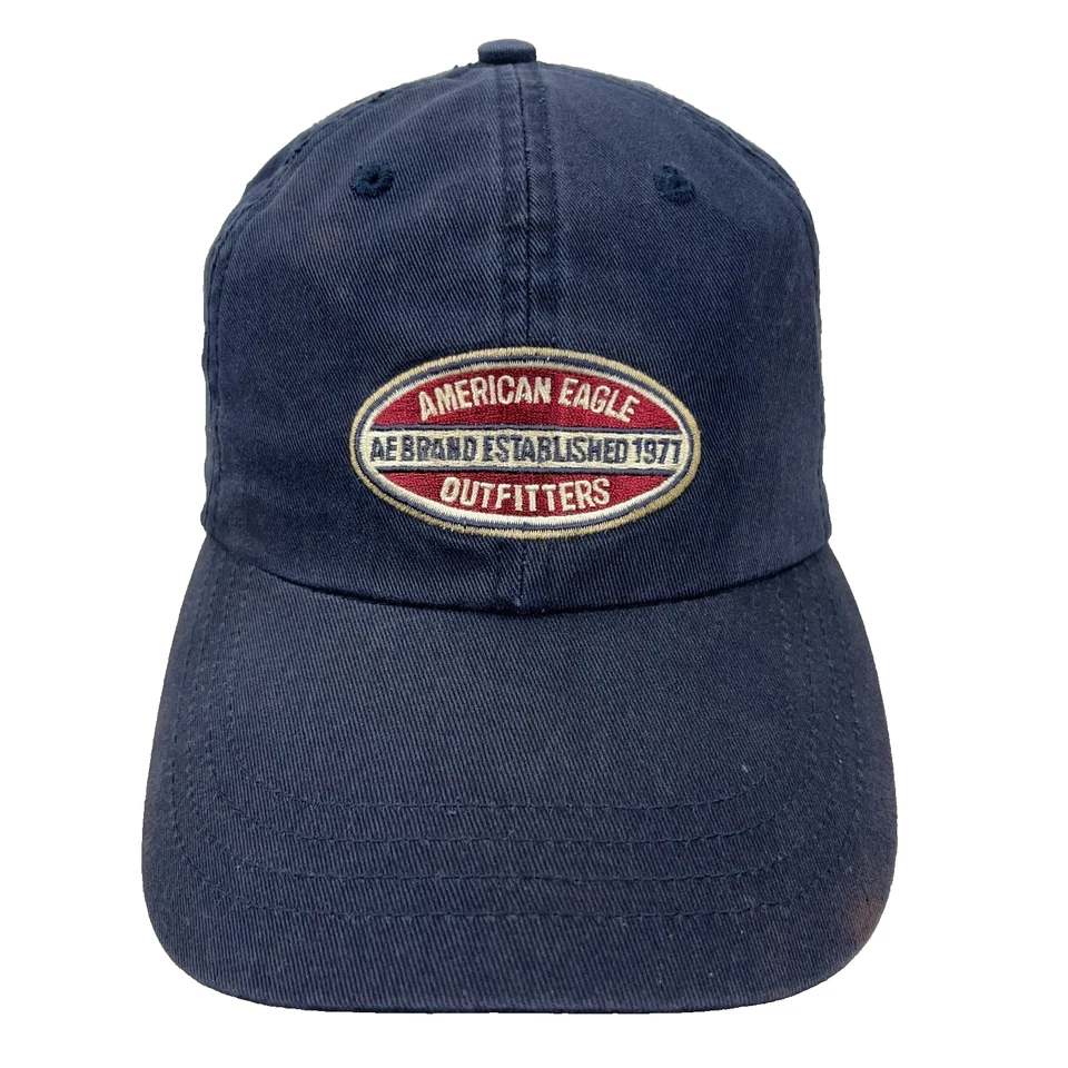 Vintage Y2K American Eagle Hat Cap Leather Strap Back Navy Blue Twill Mens Dad - Image 1 of 4