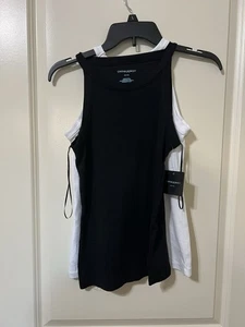 Cynthia Rowley Tank Top Pair White/Black Sleeveless Pima Cotton Size SP NWT - Picture 1 of 3