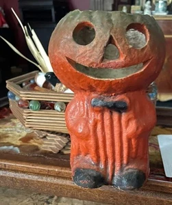 Vintage Halloween Jack O Laterne Pappmaché JOL Kürbis Mann Deutsch - Bild 1 von 1