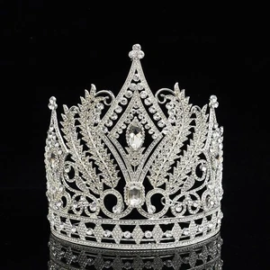 Hot 19.3Cm Tall Crystal Huge Tiara Crown Wedding Bridal Queen Princess for Women - Picture 1 of 19