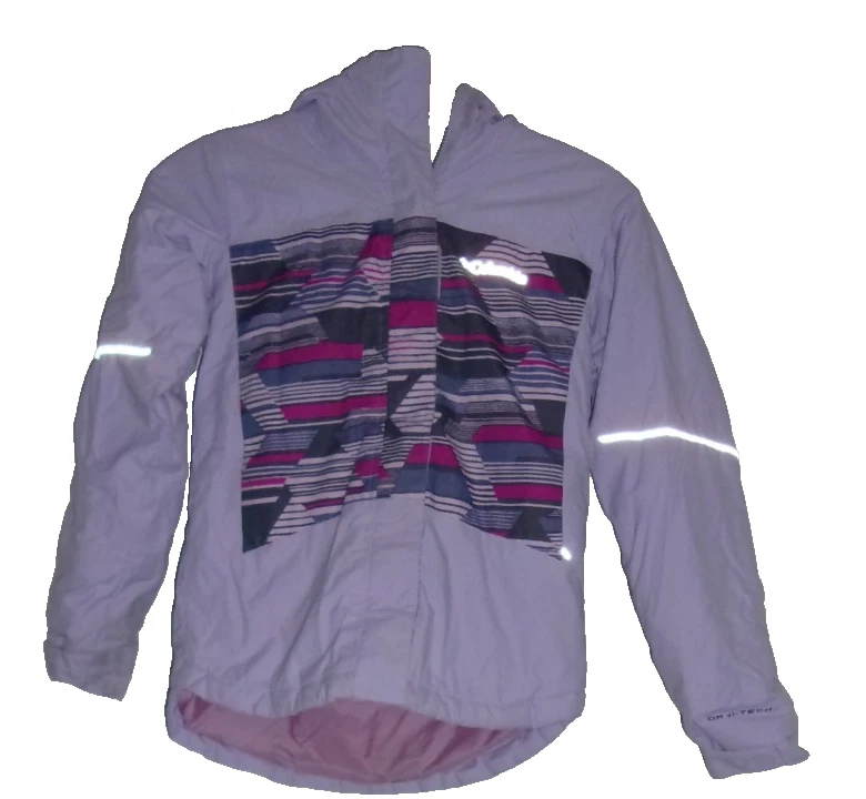Chaqueta de Invierno Columbia Talla Pequeña 7/8 Gris Violeta Diseño Geométrico Niñas Foto 1 de 4