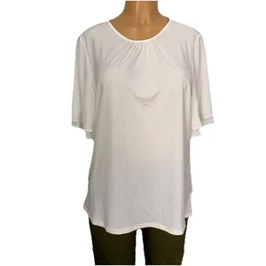 Kasper Off White Short Ruffle Sleeve Shirt Womens Size L Casual Top New - Picture 1 of 13