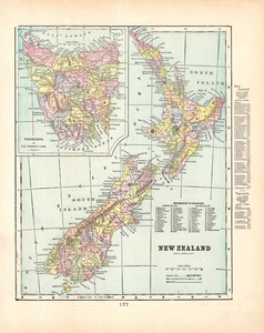 Mapa antiguo de Nueva Zelanda de 1899 George Cram mapa atlas de Tasmania 2469 - Imagen 1 de 4