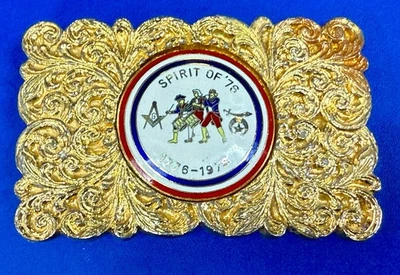 Fivela de cinto patriótica maçônica Spirit of 76 1776-1976 Estados Unidos bicentenário - Imagem 1 de 4