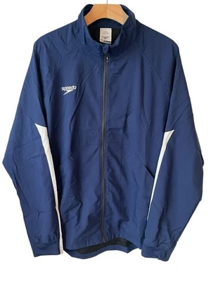 Speedo Warm Up Jacket Mens Size Medium Blue White Full Zip Wind Breaker Track - Image 1 of 4
