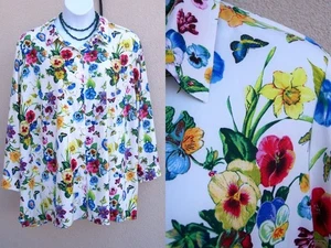 Linea Louis Dell'Olio Primavera Flor Camisa Top Talla Grande 3x Narciso Pensamiento Blusa - Imagen 1 de 16