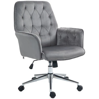 Swivel Computer Chair Dark Grey Velvet-feel Fabric 66cm x 68cm x 101cm - Image 1 of 4