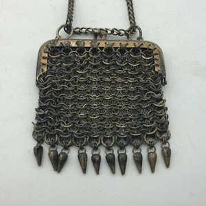 Chain Link Mesh Coin Purse Small Metal Dangle Charms Strap Vintage Gothic - Picture 1 of 12
