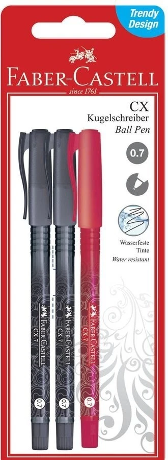 FABERCASTELL Faber-Castell Cx Kugelschreiber - 0.7mm Spitze - 2 X Schwarz,1 X Rot - Blister