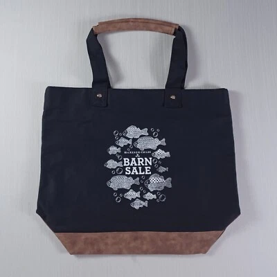 Bolsa tote de lona Mackenzie Childs Barn Sale peixe preto rara - Imagem 1 de 4
