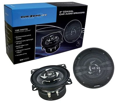 SUB ZERO SPEAKER 150W 4" COAXIAL 10CM 2 WAY CAR VAN DOOR SHELF SPEAKERS & WIRING - Image 1 of 4