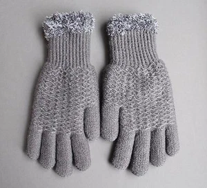 DK Grau Grau Gefütterte Handschuhe Kunstfell Strick Stretch Handschuhe Winter Super Warm Damen - Bild 1 von 4