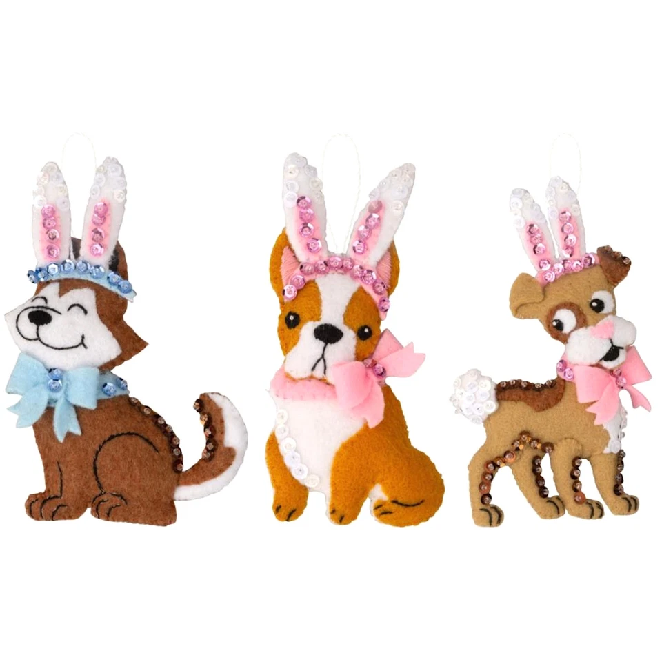 DIY Bucilla Bunny Puppies Dogs Easter Felt Ornament Kit 89679E
