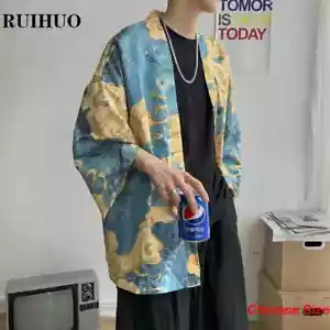 Dragon Print Japanese Kimono Shirt & Blouse Cardigans Asian Style Korean Clothes - Picture 1 of 26