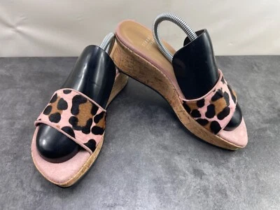 Sandálias Stuart Weitzman Slides Femininas 7M Sapatos Rosa Cabelo de Animal Plataforma de Leopardo - Imagem 1 de 4