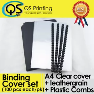 100 sets of A4 PVC clear Cover + A4 Black Back Cover + Binding Combs (6mm-20mm) - Picture 1 of 1