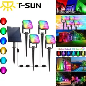 T-SUN Solar RGB Color Changing Spot Lights LED Garden Outdoor Pathway Fence Lamp - Picture 1 of 9