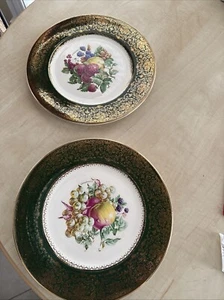Imperial Salem 25 Karat Gold Green Fruit Design Plates Lots Of Two ￼ - Picture 1 of 9