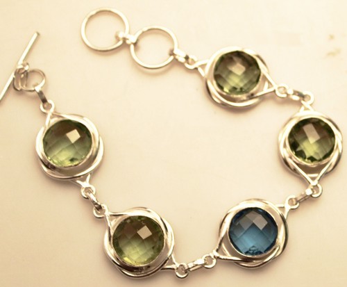 VALENTINO Bracciale Regolabile Argento Sterling 925 Ametista Verde & BT Pietra Preziosa Fatto a Mano