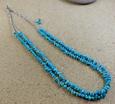 Genuine Blue Turquoise & Penn Shell Beads 26" Necklace & Post Earrings #502 - Image 1 of 4