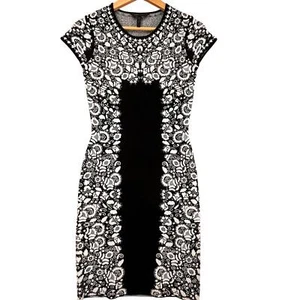 BCBGMAXAZRIA Black White Embroidered Bodycon Bandage Mini Dress Small - Picture 1 of 5