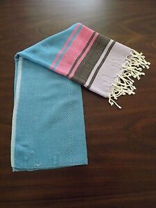 Rainbow Turkish Cotton Large Towel - Beach Bath Peshtemal Towel - Turquoise