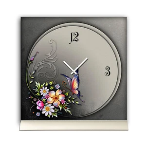 Tischuhr 30cmx30cm inkl. Alu-Ständer -Art déco Design Jugendstil schwarz  geräus - Bild 1 von 4