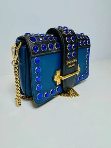 Borsa a tracolla Prada Cahier exclusive in pelle blu/nero borsetta - Foto 1 di 10