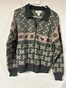 Croft & Barrow Wool Toggle Button Green Winter Cardigan Sweater M, Grandpa - Picture 1 of 3