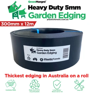Heavy Duty Lawn Edging-300mm x 15m x 5mm thick-Black-Recycled plastic-Aus made - Picture 1 of 12
