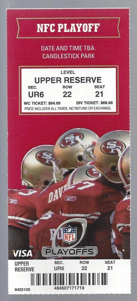 Boleto completo de playoffs drew brees ties john unitas record 2011 nfl saints @ 49ers  Foto 1 de 1