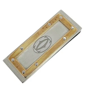 Cartier Santos de Money Bill Clip Wallet Holder Gold Silver Logo Used from JAPAN - Picture 1 of 7
